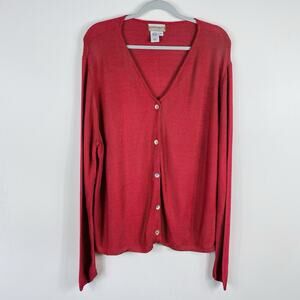 Coldwater Creek Cardigan Sweater Large Pink Button Front Made In USA